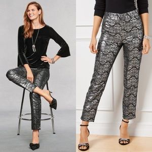 NEW Blogger Fave Talbots Metallic Jacquard Straight Leg Cropped Ankle Pant Sz 14